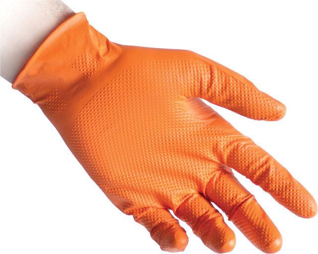 Γάντια νιτριλίου μεγάλης αντοχής χωρίς πούδρα πορτοκαλί συσκευασία 50 τεμαχίων